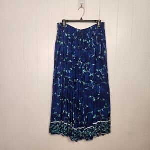 Vintage Blue Broomstick Skirt Pull On Elastic Long Flowy Bohemian Boho 90s Large